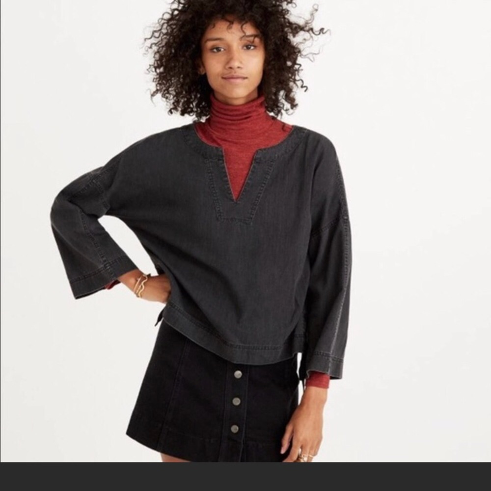 Madewell Black 3/4 Bell Sleeve Poet Blouse